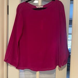 Trina Turk Pink Blouse with Billowy Sleeves and Relaxed Fit